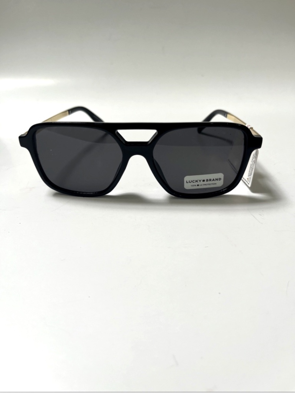 New LUCKY BRAND Double Bridge Aviator Sunglasses Black Acetate Brown - Picture 3 of 7